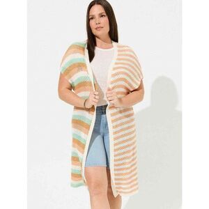 Torrid Duster Vest Sweater Cardigan Open Front Multi Stripe Size 1/2 1X/2X NWT